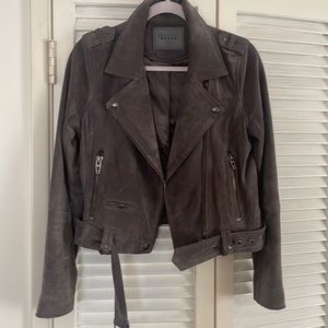 Blank NYC Suede moto jacket in shadow grey - size s